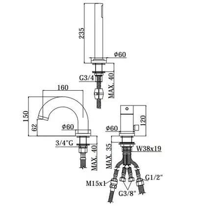 Смеситель на борт ванны Paffoni Light (цвет - хром) (LIG047CR)