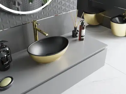 Умывальник (раковина) MEXEN ELZA BRUSHED GOLD BLACK MATT накладной (MEX-21014027) Умывальник (раковина) MEXEN ELZA BRUSHED GOLD BLACK MATT накладной (MEX-21014027)