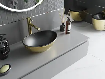 Умывальник (раковина) MEXEN ELZA GOLD BLACK MATT c узором накладной (MEX-21014028)
