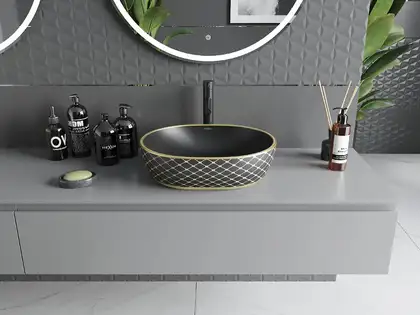 Умывальник (раковина) MEXEN VIKI BLACK DIAMOND GOLD накладной (MEX-21054879)
