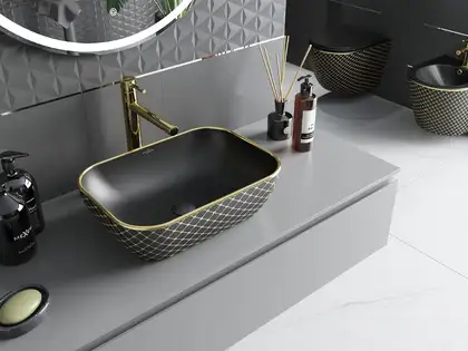 Умывальник (раковина) MEXEN RITA BLACK DIAMOND GOLD накладной (MEX-21084579) Умывальник (раковина) MEXEN RITA BLACK DIAMOND GOLD накладной (MEX-21084579)