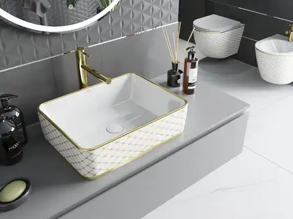 Умывальник (раковина) MEXEN CATIA WHITE DIAMOND GOLD накладной (MEX-21314809) Умывальник (раковина) MEXEN CATIA WHITE DIAMOND GOLD накладной (MEX-21314809)