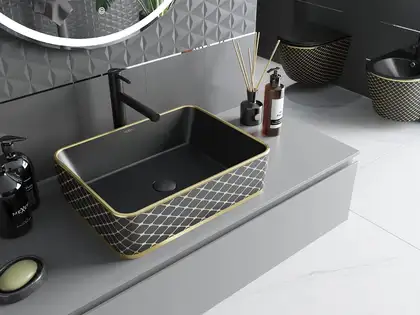Умывальник (раковина) MEXEN CATIA BLACK DIAMOND GOLD накладной (MEX-21314879) Умывальник (раковина) MEXEN CATIA BLACK DIAMOND GOLD накладной (MEX-21314879)