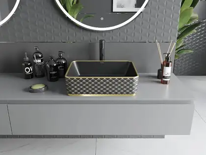 Умывальник (раковина) MEXEN CATIA BLACK DIAMOND GOLD накладной (MEX-21314879) Умывальник (раковина) MEXEN CATIA BLACK DIAMOND GOLD накладной (MEX-21314879)