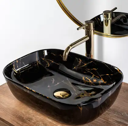 Умывальник (раковина) REA BELINDA BLACK MARBLE SHINY накладной черный (REA-U8907) Умывальник (раковина) REA BELINDA BLACK MARBLE SHINY накладной черный (REA-U8907)