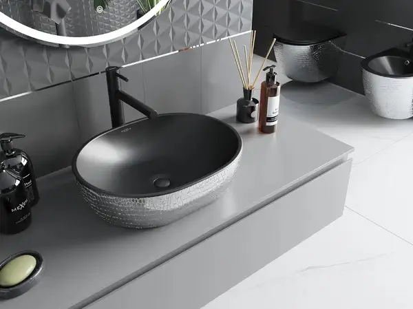 Умывальник (раковина) MEXEN VIKI BLACK SILVER накладной с узором (MEX-21054872)