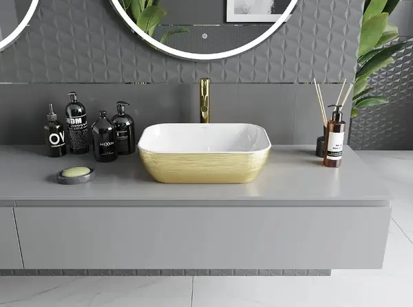 Умывальник (раковина) MEXEN RITA BRUSHED GOLD WHITE накладной (MEX-21084553)