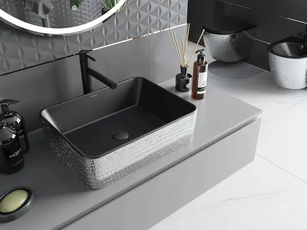 Умывальник (раковина) MEXEN CATIA BLACK SILVER накладной с узором (MEX-21314872)