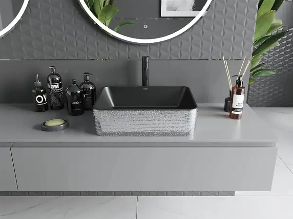Умывальник (раковина) MEXEN CATIA BLACK SILVER накладной с узором (MEX-21314872)