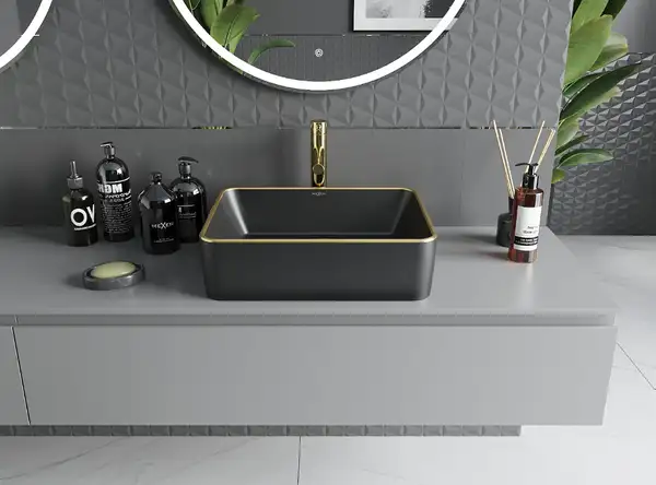 Умывальник (раковина) MEXEN CATIA BLACK GOLD EDGE накладной (MEX-21314875)