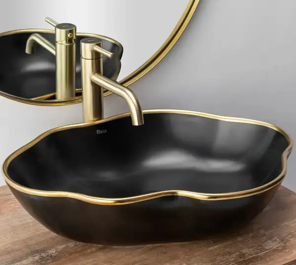 Смеситель для раковины (умывальника) REA LUNGO BRUSHED GOLD высокий (REA-B4526)