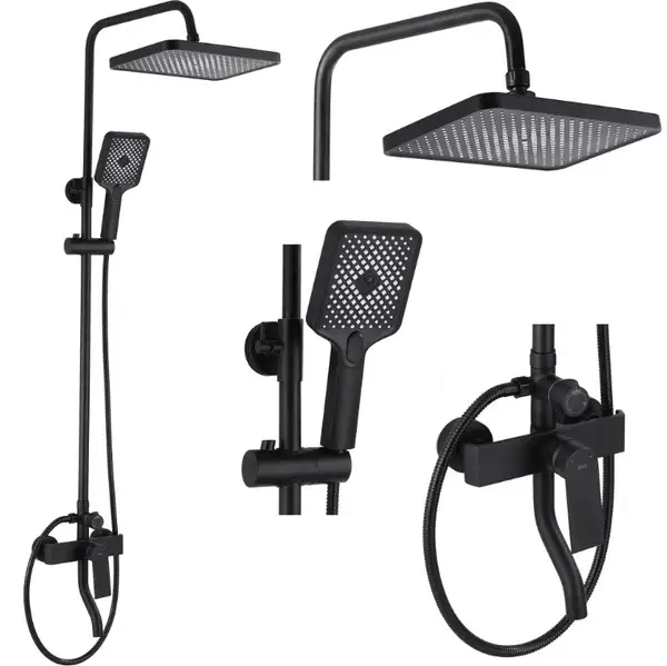 Душевой гарнитур REA HASS BLACK черный с изливом (REA-B9968)