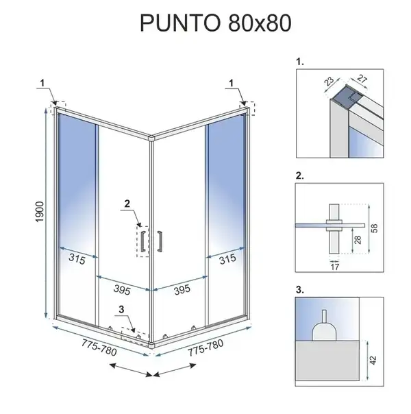 Rea Punto Душова кабіна, 80х80, прозора (REA-K0863)