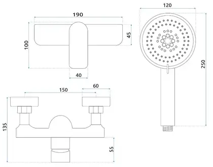 Смеситель для ванны и душа REA DART BLACK черный настенный (REA-B3302)