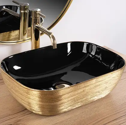 Умывальник (раковина) REA BELINDA BRUSHED GOLD BLACK накладной (REA-U8780) Умывальник (раковина) REA BELINDA BRUSHED GOLD BLACK накладной (REA-U8780)