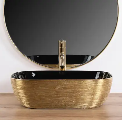Умывальник (раковина) REA BELINDA BRUSHED GOLD BLACK накладной (REA-U8780) Умывальник (раковина) REA BELINDA BRUSHED GOLD BLACK накладной (REA-U8780)
