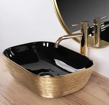 Умывальник (раковина) REA BELINDA BRUSHED GOLD BLACK накладной (REA-U8780) Умывальник (раковина) REA BELINDA BRUSHED GOLD BLACK накладной (REA-U8780)