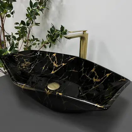 VBI Venezia Marble Black Умывальник накладной, черный мрамор (VBI-012405)