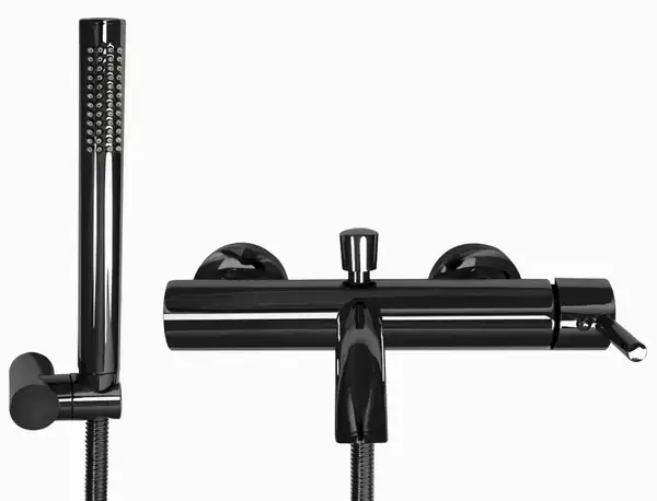 Смеситель для ванны и душа REA LUNGO BLACK GLOSSY настенный с изливом (REA-B4422)