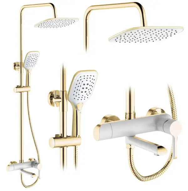 Душевой гарнитур REA MELIA GOLD WHITE с изливом (REA-P2406)