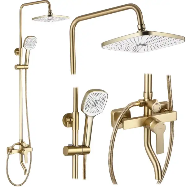 Душевой гарнитур REA  ARGUS BRUSHED GOLD золотой матовый с изливом (REA-P7841)