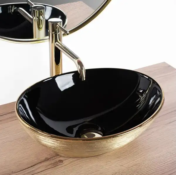 Умывальник (раковина) REA SOFIA BRUSHED GOLD BLACK накладной (REA-U3310)