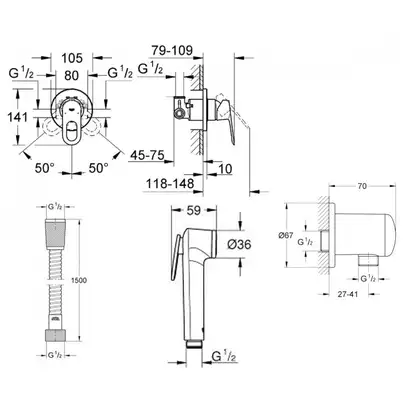 Душовий гарнітур для біде Grohe BauLoop (111042) Душовий гарнітур для біде Grohe BauLoop (111042)