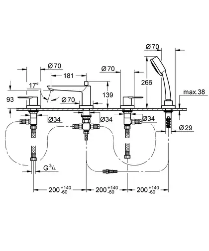 Grohe BauLoop Смеситель на борт ванны, хром (2511900A) Grohe BauLoop Смеситель на борт ванны, хром (2511900A)