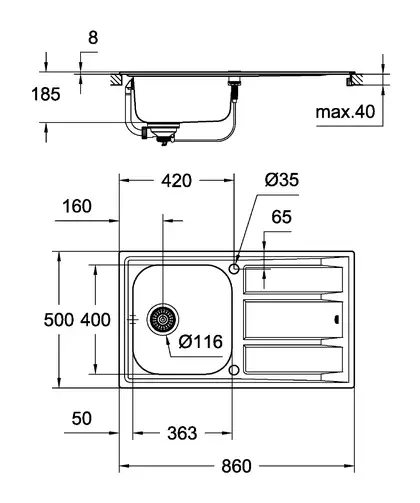 Кухонна мийка Grohe EX-2 Sink K401 (31566SD0) Кухонна мийка Grohe EX-2 Sink K401 (31566SD0)