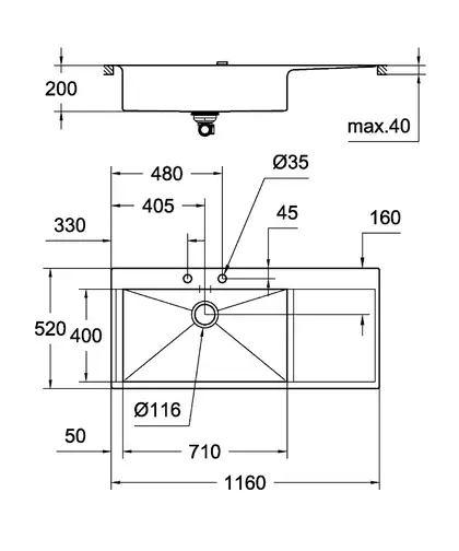 Мийка кухонна Grohe EX Sink K1000 (подвійне крило зліва) (31581SD0) Мийка кухонна Grohe EX Sink K1000 (подвійне крило зліва) (31581SD0)