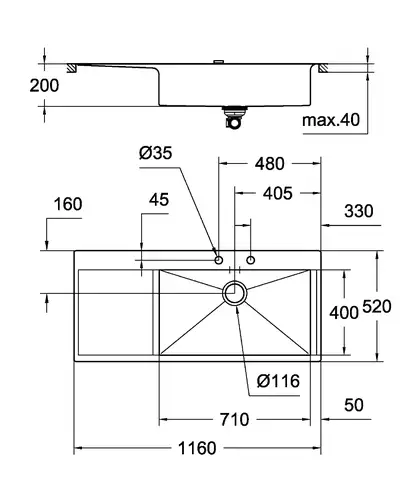 Grohe K1000 Кухонна мийка з крилом, нержавійка (31582SD0) Grohe K1000 Кухонна мийка з крилом, нержавійка (31582SD0)
