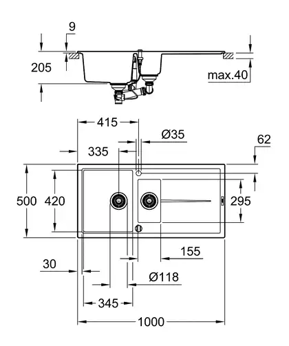 Композитна мийка для кухні Grohe K400 (31642AP0) Композитна мийка для кухні Grohe K400 (31642AP0)