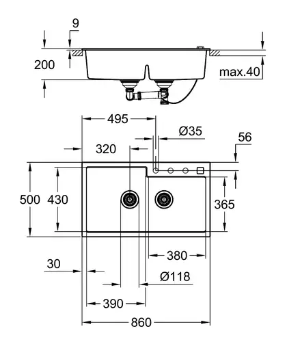 Композитна мийка для кухні Grohe K500 (31649AP0) Композитна мийка для кухні Grohe K500 (31649AP0)