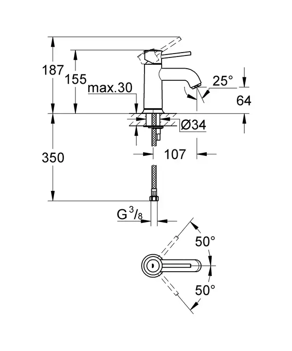 Grohe BauClassic Змішувач для раковини S, хром (23162000) Grohe BauClassic Змішувач для раковини S, хром (23162000)