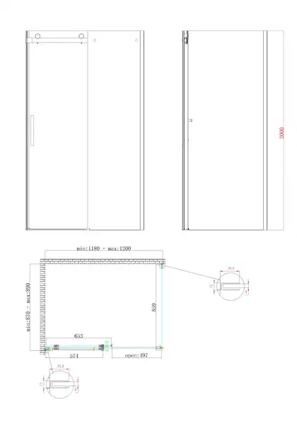 KOER SR SW01-90x200-TR-07 Стенка душевой, графит (KR5382)