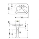 Подвесной умывальник Duravit 1930, 1 отверстие под смеситель (0438700000) фото 4 Aquada.com.ua