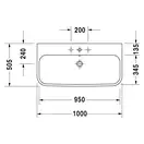 Раковина Duravit Happy D.2 100х50,5 см см (с 3 отв. под смеситель, шлифованная) (2318100025) фото 3 Aquada.com.ua