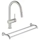 Набор Grohe смеситель для кухни с выдвижным изливом Minta 32321DC2 + полотенцедержатель Essentials Authentic 40654001 (32321DC240654001)