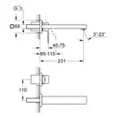 Смеситель для раковины настенный Grohe Eurocube M-Size (цвет - тёмный графит, матовый), вынос 231 мм (23447AL0) фото 4 Aquada.com.ua