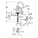 Смеситель для раковины высокий Grohe Concetto (цвет - хром), с донным клапаном (32629002) фото 2 Aquada.com.ua