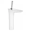 Смеситель для раковины, однорычажный Hansgrohe PuraVida (цвет - хром/белый), с донным клапаном Push-Open (15081400) фото 1 Aquada.com.ua
