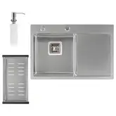 Набір 3 в 1 Qtap кухонна мийка DK6845L 3.0/1.2 мм Satin + сушарка + дозатор для миючого засобу (QTDK6845LSET3012)