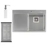 Набір 3 в 1 Qtap кухонна мийка DK6845R 3.0/1.2 мм Satin + сушарка + дозатор для миючого засобу (QTDK6845RSET3012)