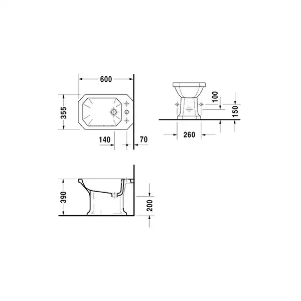 Биде напольное Duravit 1930 60х35,5 см цвет белый (0267100000) фото 5 Aquada.com.ua