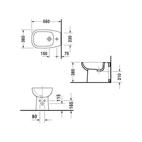 Биде напольное Duravit D-code 56х36 см (22411000002) фото 3 Aquada.com.ua