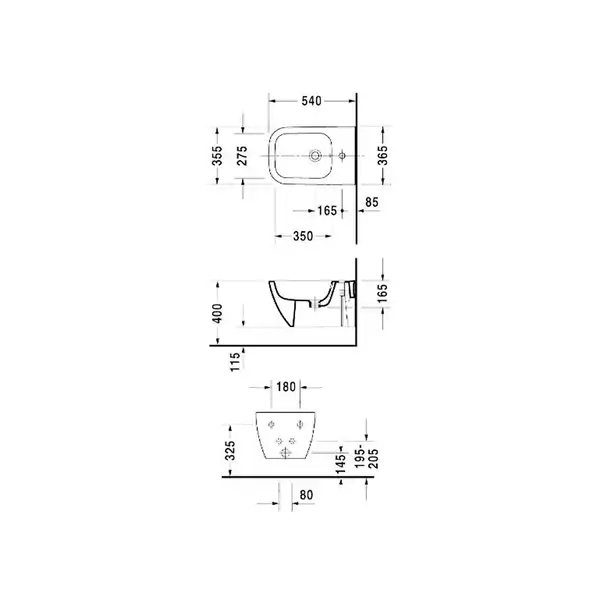 Биде подвесное Duravit Happy D.2 54х36,5 см, цвет белый (2258150000) фото 4 Aquada.com.ua
