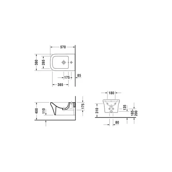 Биде подвесное Duravit P3 Comforts 57х38 см (2268150000) фото 4 Aquada.com.ua