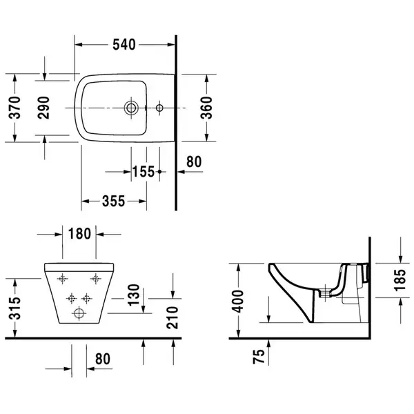 Биде подвесное Duravit DuraStyle 54х37 см, цвет белый (2287150000) фото 3 Aquada.com.ua