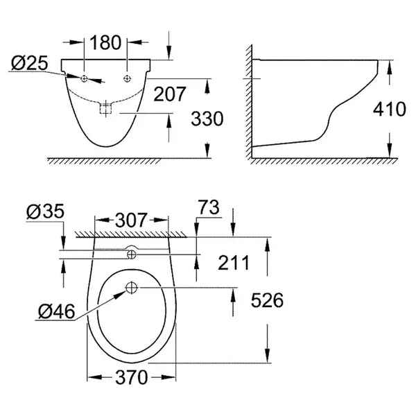 Біде підвісне Grohe Bau Ceramic, альпийский белый (39433000)