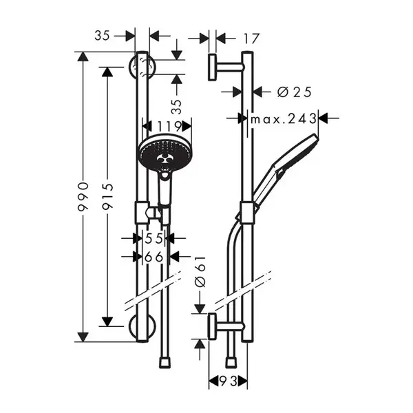 Душевой гарнитур Hansgrohe Raindance Select S 120 EcoSmart 9 л / мин / Unica Comfort 0,90 м (цвет - хром) (26323000) фото 3 Aquada.com.ua